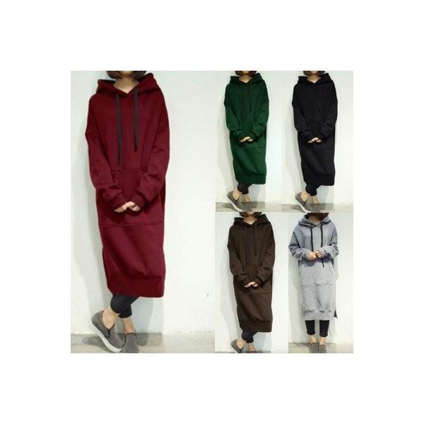 パーカーワンピース レディース ロング丈 フード付き 秋冬 通学 トップス 体型カバー プルオーバー 上品 スウェット トレーナーワンピ チュニック 最旬ダウン
