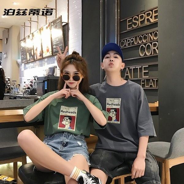 Tシャツ プルーオーバー 19新作 ゆったり コットン ファッション ペアルックメンズ レディース 丸首 半袖 夏服 男女兼用 薄手 韓国風 期間限定の激安セール ペアルックメンズ