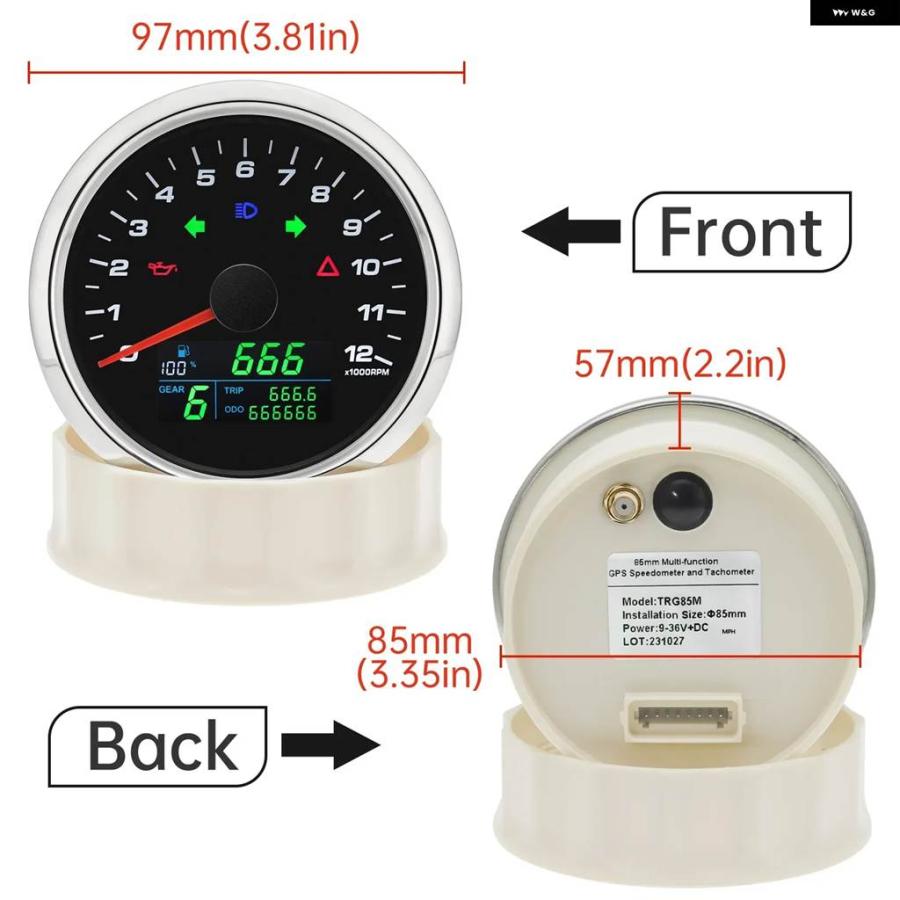 並行輸入品 85MM カーゲージ 12000RPM タコメーター GPS スピード メーター 燃料レベル 電圧計 ギア 299KMH MPH スピード メータ_5