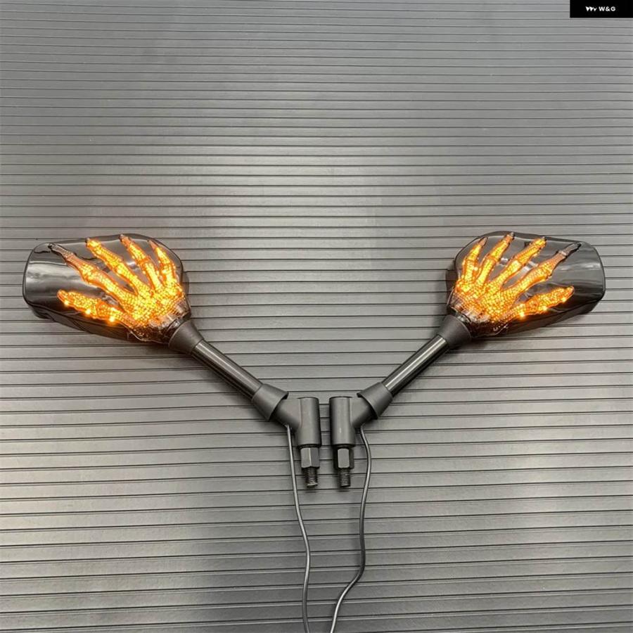 並行輸入品 1ペア10MM バイク ハンドルバー スカル ハンドパターン ゴーストクロー リアビューサイドミラー 12V LED ライト カスタム