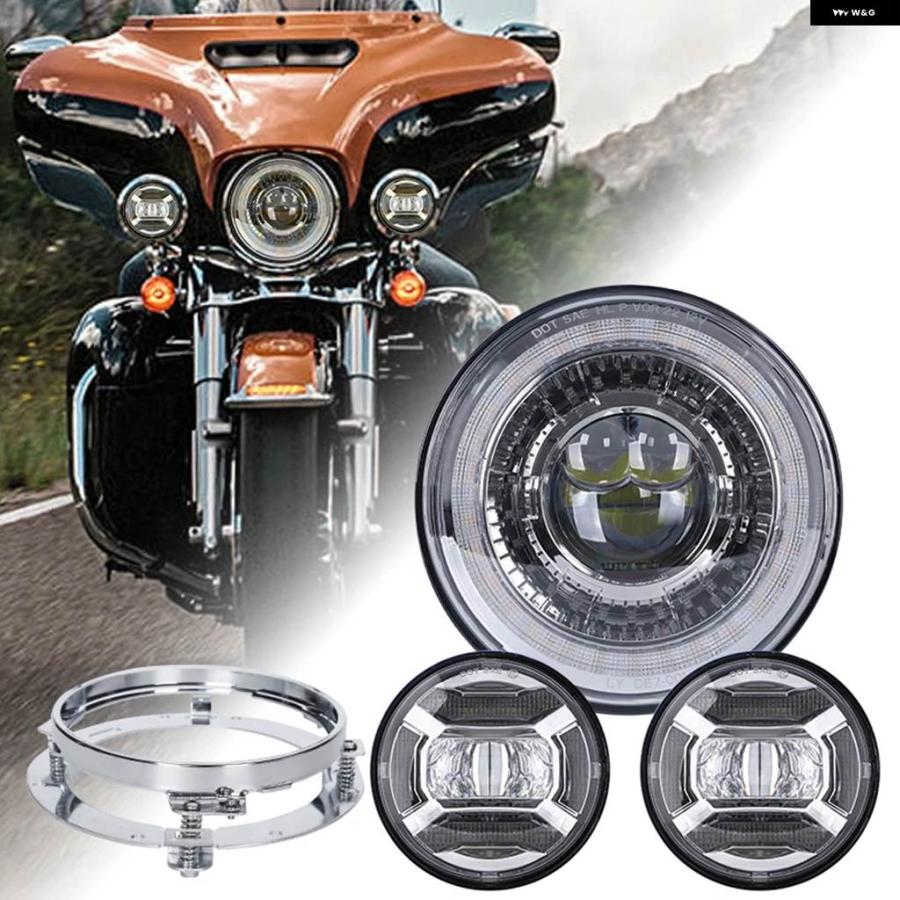 並行輸入品 オートバイ 7インチ 丸型 LED ヘッドライト ハーレー バイク ハローリングウィンカー DRL 補助モーター LED フォグライト_9
