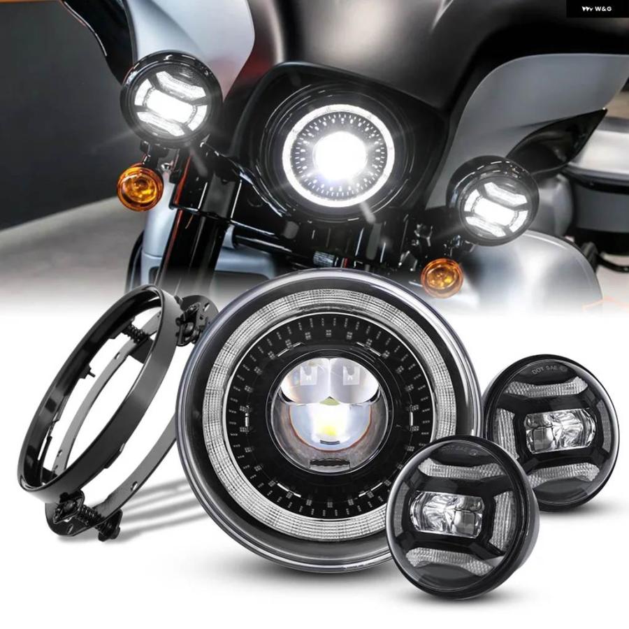 並行輸入品 オートバイ 7インチ 丸型 LED ヘッドライト ハーレー バイク ハローリングウィンカー DRL 補助モーター LED フォグライト_10