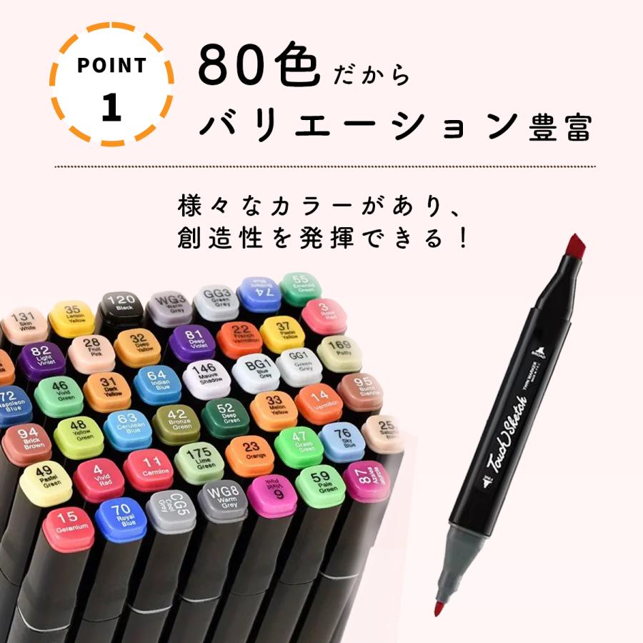 マーカーペン 80色セット POPイラスト アルコール 蛍光 サインペン ツインマーカー 太字 細字 イラスト 誕生日 プレゼント | ブランド登録なし | 02