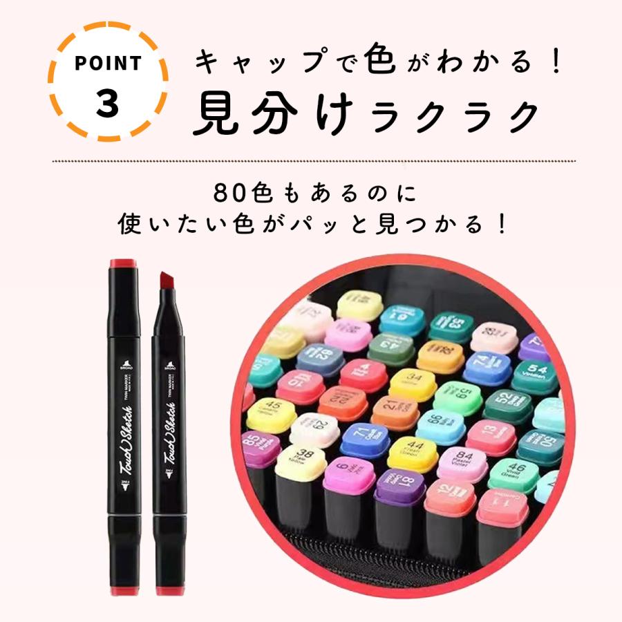マーカーペン 80色セット POPイラスト アルコール 蛍光 サインペン ツインマーカー 太字 細字 イラスト 誕生日 プレゼント | ブランド登録なし | 04