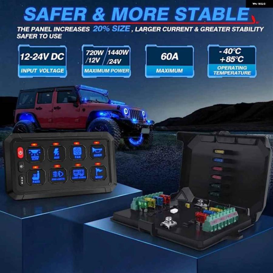 並行輸入品 8ギャング 汎用 LEDスイッチ パネル アプリ コントロール RGBカラー明るさ多機能車 トラック オフロードRV