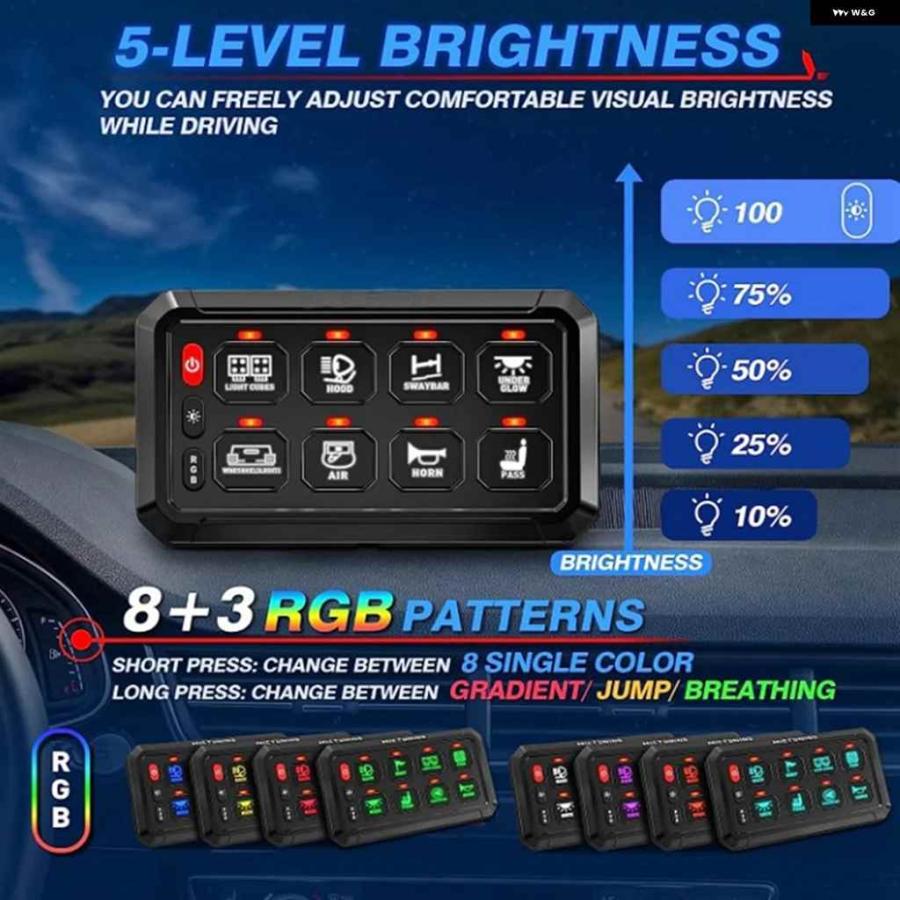 並行輸入品 8ギャング 汎用 LEDスイッチ パネル アプリ コントロール RGBカラー明るさ多機能車 トラック オフロードRV