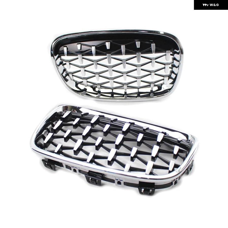 並行輸入品 2個 クローム カーフロント バンパー キドニー グリル ダイヤモンド ラジエーター グリル ABS プラスチック BMW 1シリーズ F20 F21 2011-2014_4
