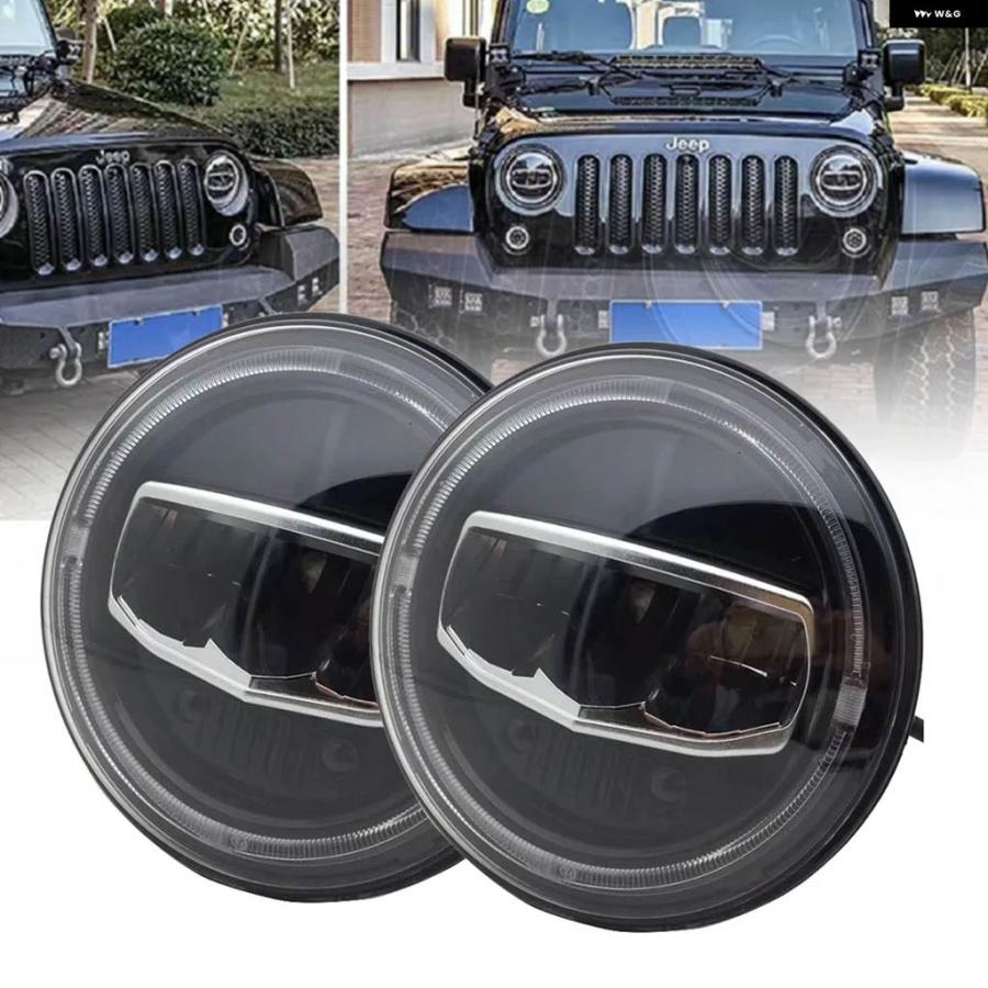 並行輸入品7インチ LED ヘッドライト ハイ/ロービーム 50W 30W ハローリング アンバー エンジェルアイ NIVA オートバイ バイク LADA オフロード 4X4 UAZ