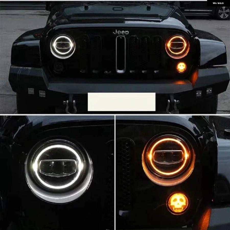 並行輸入品7インチ LED ヘッドライト ハイ/ロービーム 50W 30W ハローリング アンバー エンジェルアイ NIVA オートバイ バイク LADA オフロード 4X4 UAZ