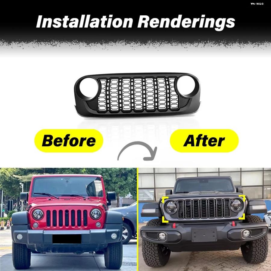 並行輸入品 ジープ J400 ラングラー JK JKU 2007 - 10 2011 14 2015 16 2017 ランツサン 2024 スタイル フロント バンパー メッシュ グリル | ブランド登録なし | 02
