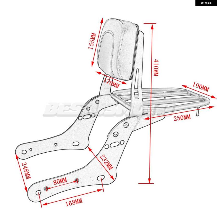 【並行輸入品】オートバイ バイク バックレスト シーシーバー + ラゲッジラック カワサキ バルカン S 650 VN650 2015-23 | ブランド登録なし | 01