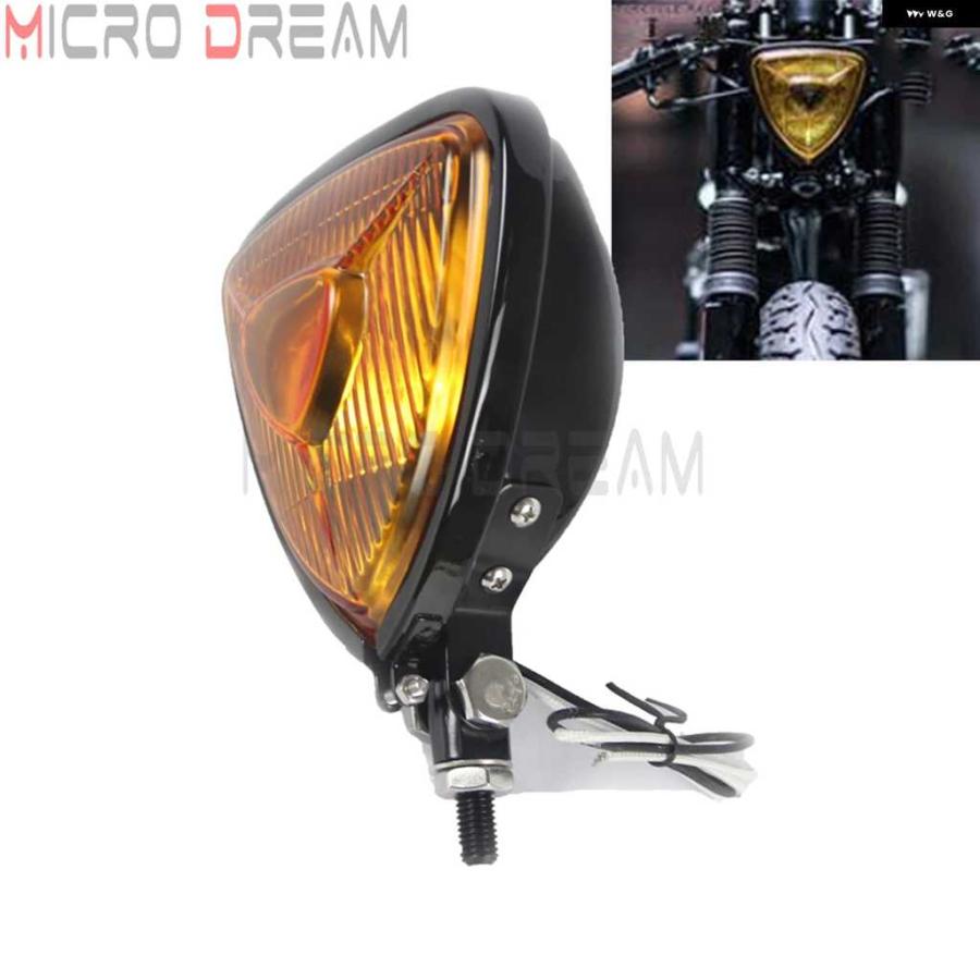 並行輸入品オートバイ バイク 12V 55W ヴィンテージ ヘッドライト レトロ トライアングル イエローレンズ ヘッドランプ ハーレー チョッパー クルーザー | ブランド登録なし