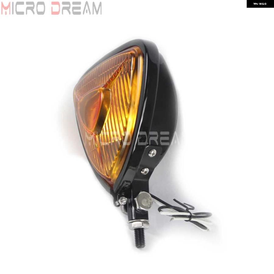 並行輸入品オートバイ バイク 12V 55W ヴィンテージ ヘッドライト レトロ トライアングル イエローレンズ ヘッドランプ ハーレー チョッパー クルーザー | ブランド登録なし | 09