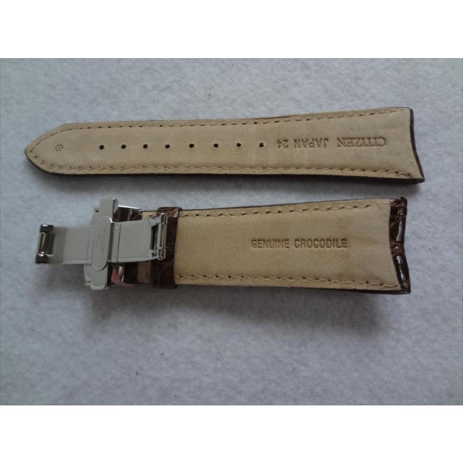Citizen 純正 24mm ベルト クロコダイル革 レザーバンド 茶 茶色/白