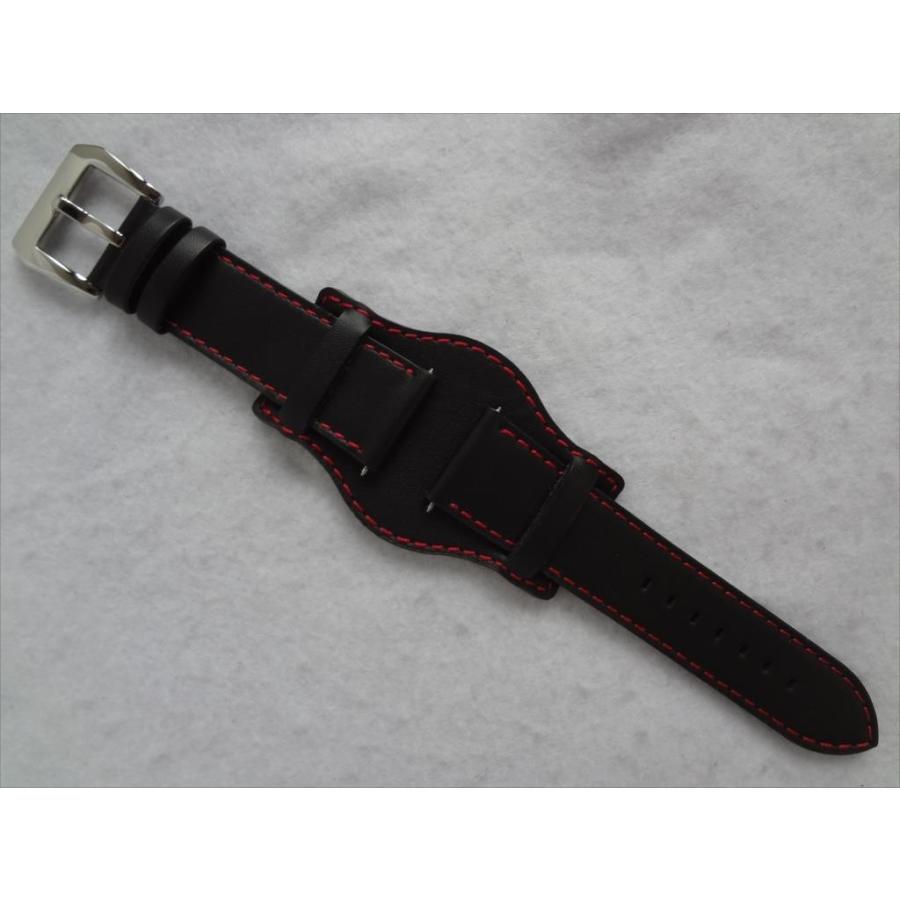 背当てNATOタイプ黒/赤レザーベルト24mm本革バンド台座タイプLuminox