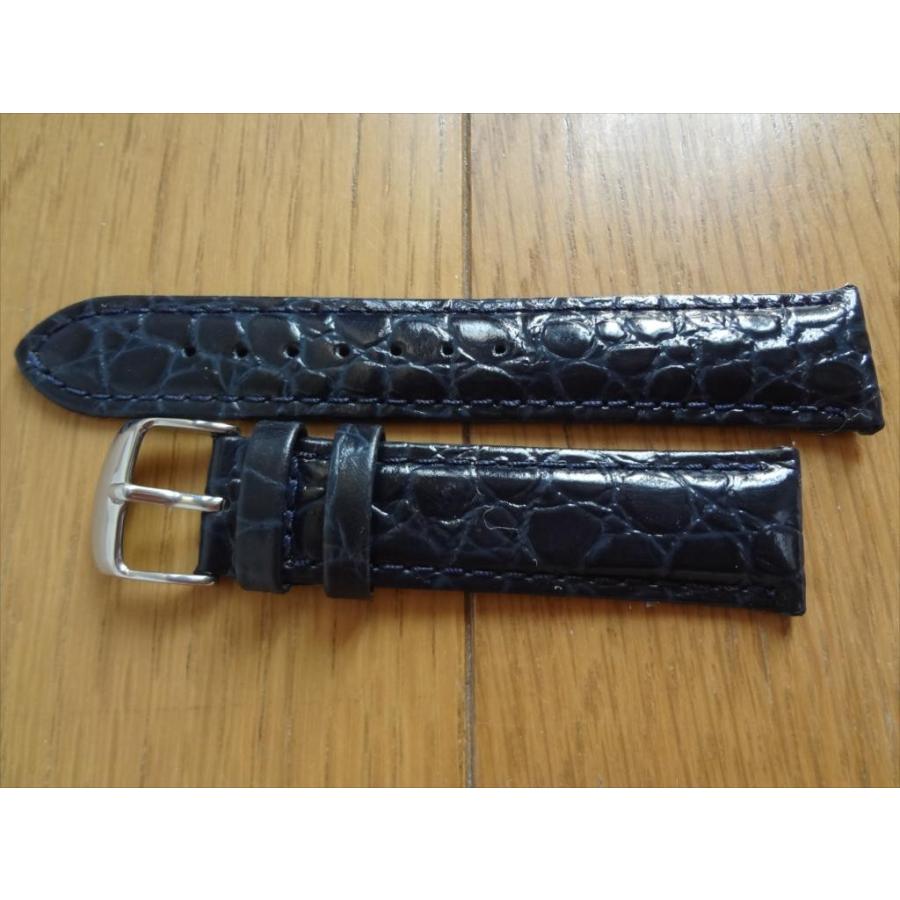3031#20mm-18mmミッドナイトブルー★本物クロコダイルベルト★スイス製 3031#20mm-18mmミッドナイトブルー☆本物クロコダイルベルト☆スイス製