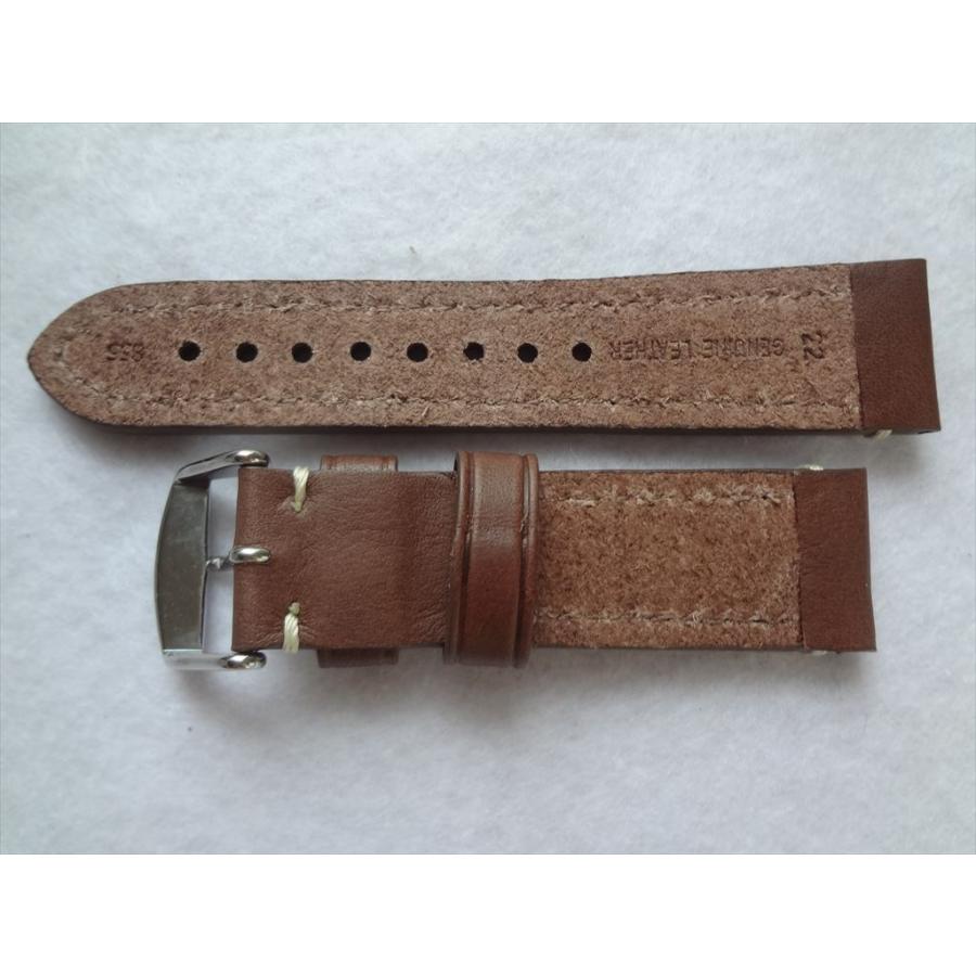 腕時計バンド 22mm 茶 レザーベルト 茶色 ブラウン/白ステッチ カーフ