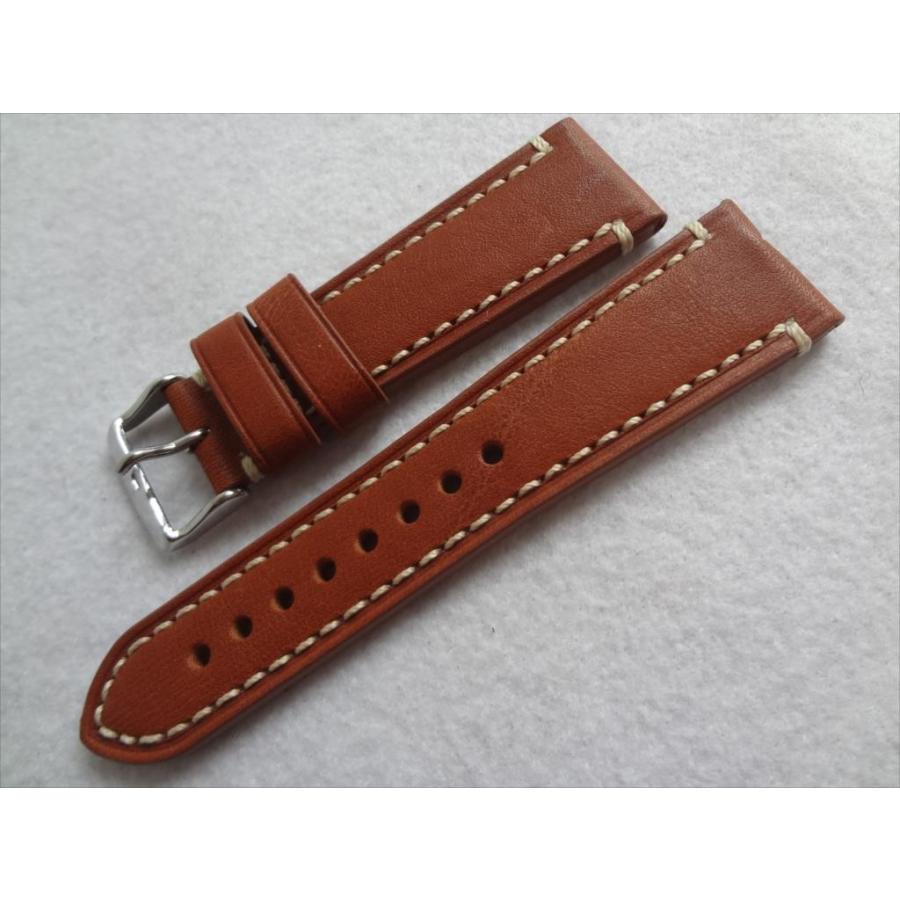 腕時計 バンド 本革 カーフスキン 24mm 茶 レザーベルト 茶色(TAN)/白