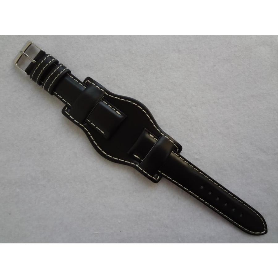 日本製BUND台座タイプ牛革レザーベルト 20mm 腕時計バンド 黒/白