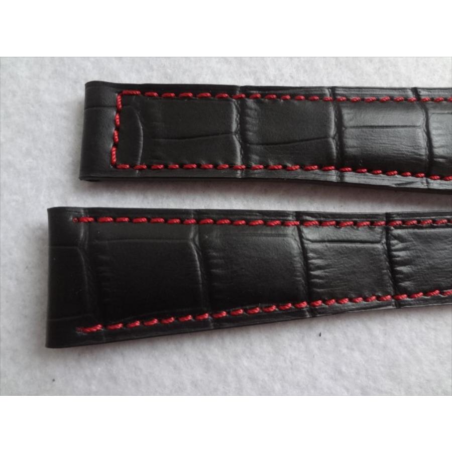 Tag Heuer Carrer CAV518 等用 22mm レザーベルト 黒/赤ステッチ