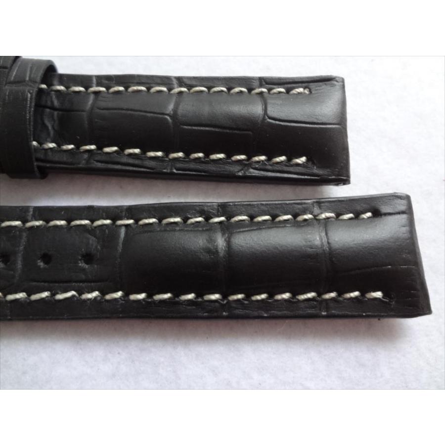 良品BREITLING レザーベルト 黒 ホワイトステッチ BREITLINGブライトリング用腕時計レザーベルト本革バンド 20mm 黒/白