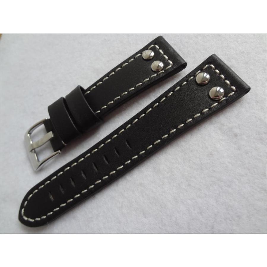 リベット付き腕時計レザーベルト バンド 22mm 黒色 ブラック