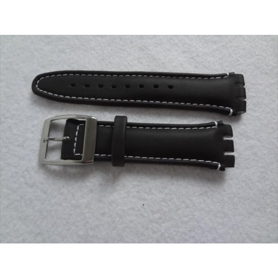 Swatch Irony Chrono用レザーベルト 19mm 腕時計バンド 黒色 黒/白