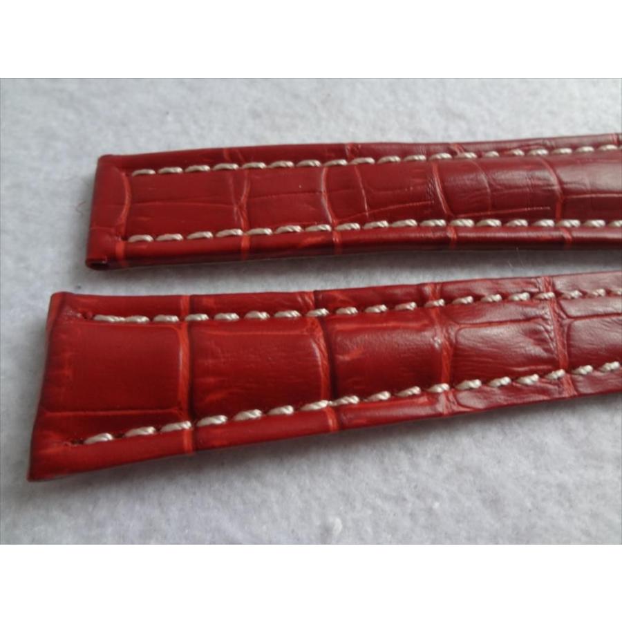 ブライトリング用 レザーベルト 22mm 腕時計バンド 赤 赤色 レッド /白