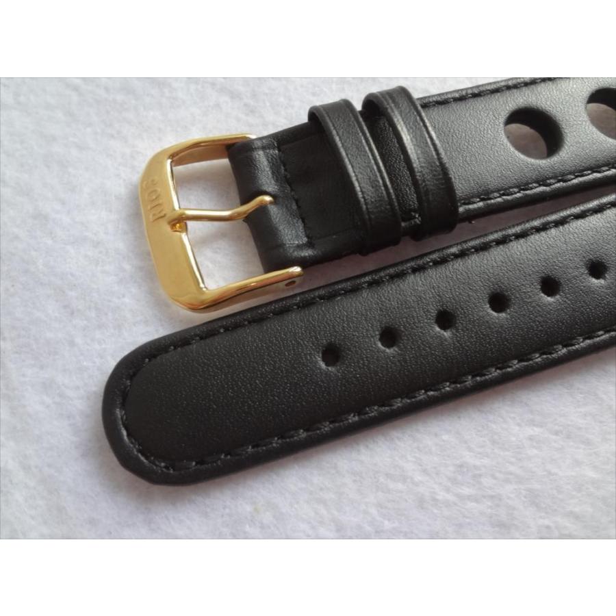 腕時計レザーベルト 20mm 黒色 黒 ブラック Racingスタイル rallye 穴