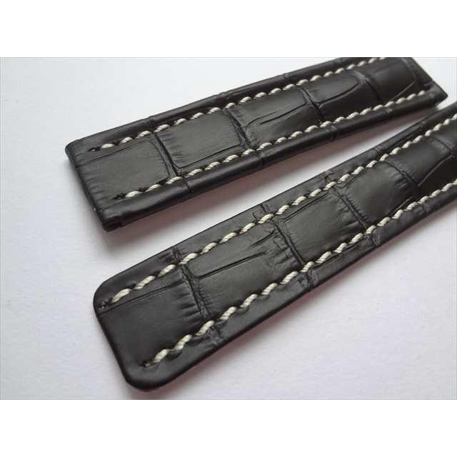 BREITLING ブライトリング 純正 レザーベルト 22mm 黒 正規品 ブライトリング用レザーベルト 22mm 本革 腕時計バンド 黒色 黒/白