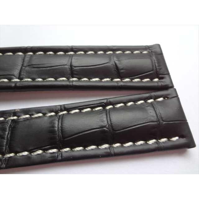 ブライトリング用レザーベルト 22mm 本革 腕時計バンド 黒色 黒/白