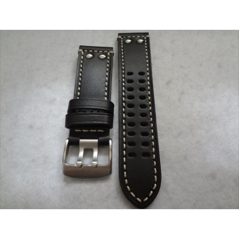 ブラックレザーベルト 腕時計バンド Luminox 用 24mm 本革 レザーベルト 黒 黒色