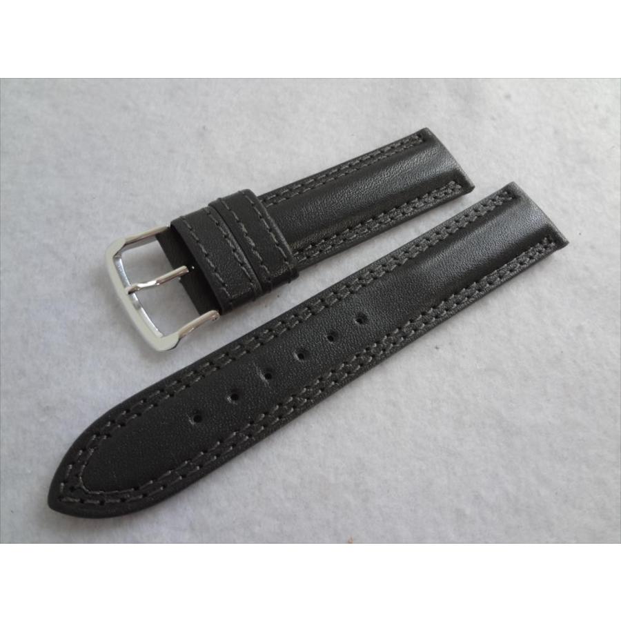 腕時計ベルト 19mm カーフ レザーバンド 灰色 グレー 日本製 ダブル