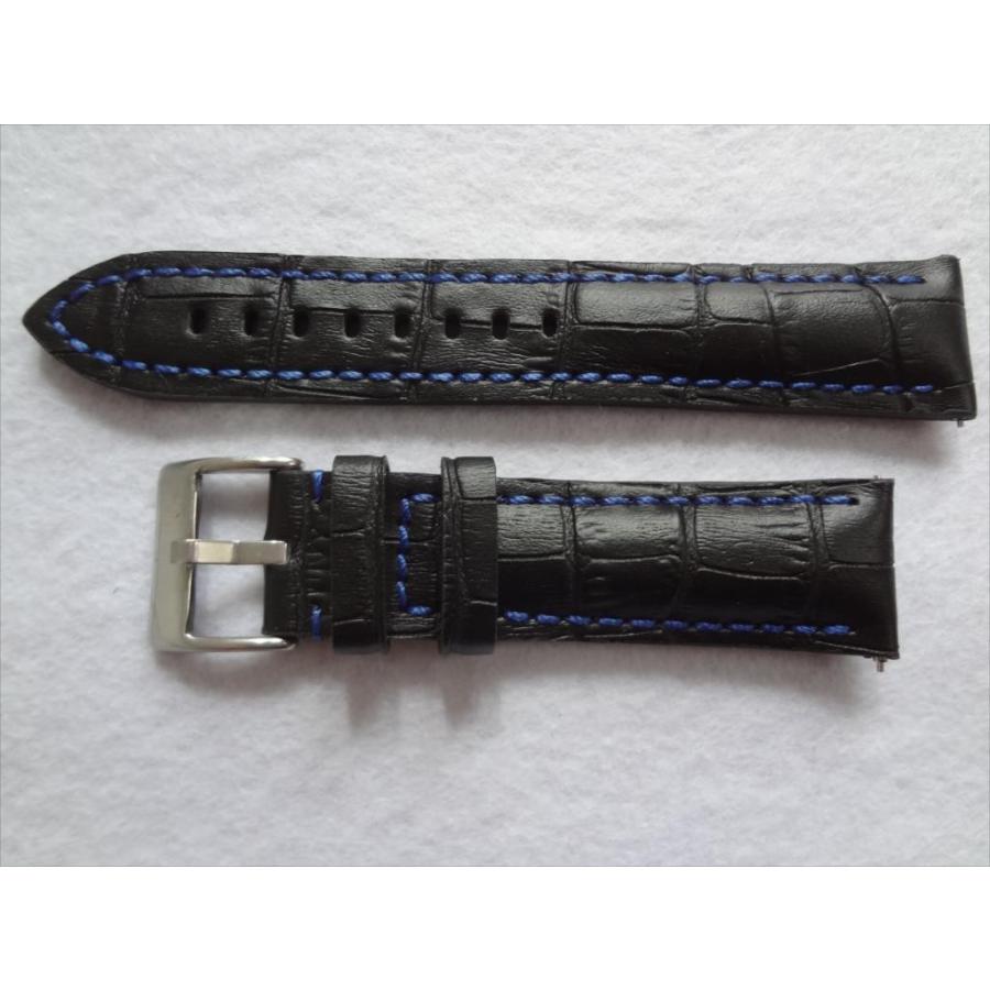 腕時計レザーベルト 22mm ブライトリング等用 時計バンド 黒 青ステッチ 裏地 青色 Blue Linings Diloy Diloy395 22 1 5 Ecワイド 通販 Yahoo ショッピング