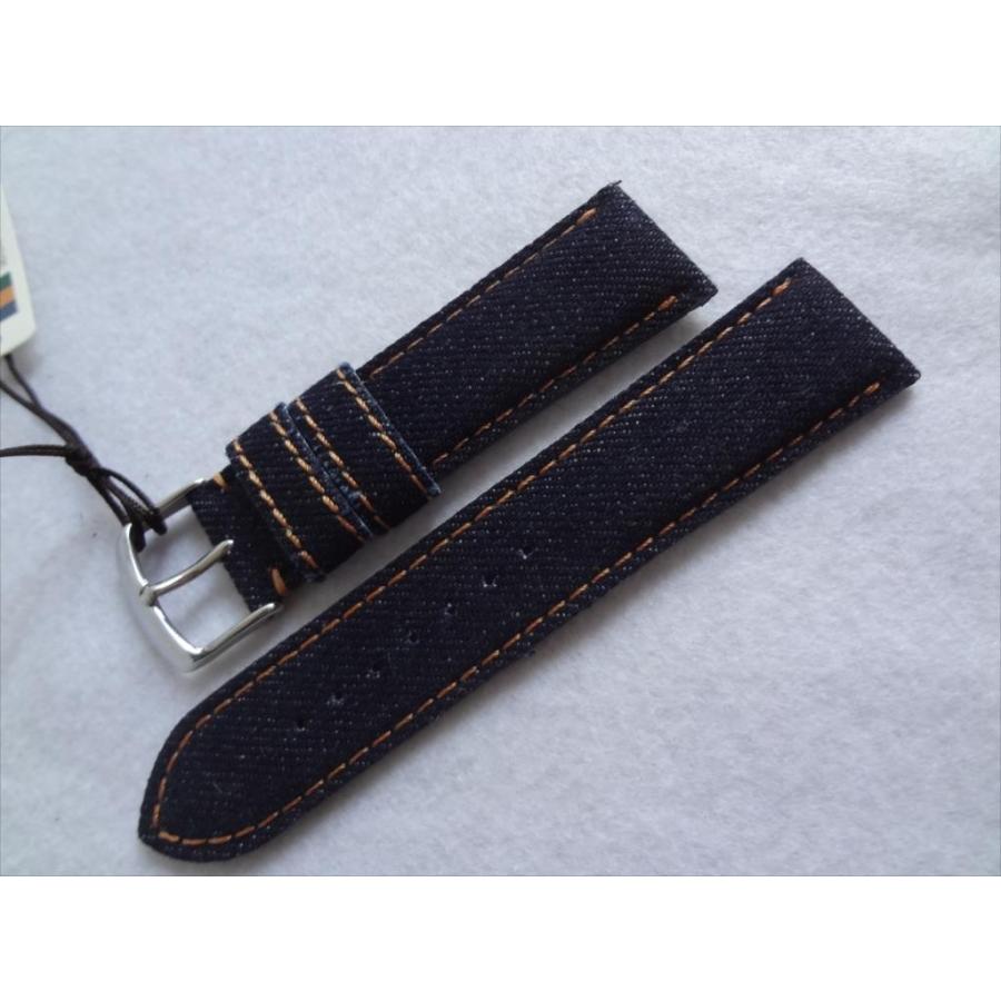 emmi デニムベルト 岡山デニム DENIM 腕時計ベルト 22mm 青色 インディゴブルー/オレンジ