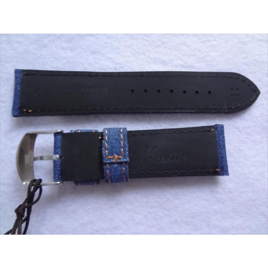 岡山デニム DENIM 腕時計ベルト 22mm 青色 インディゴブルー/オレンジ