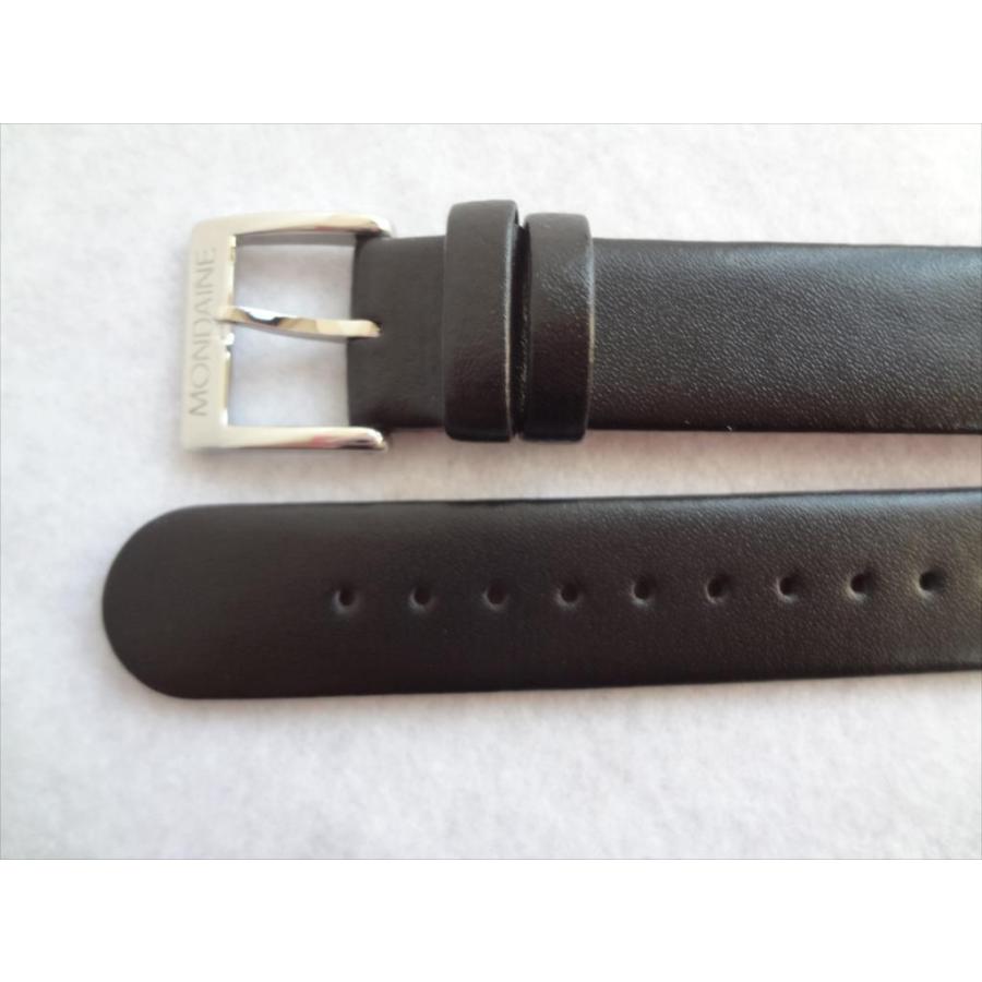 Mondaine 純正バンド 16mm レザー本革ベルト 黒色 黒/赤(裏地