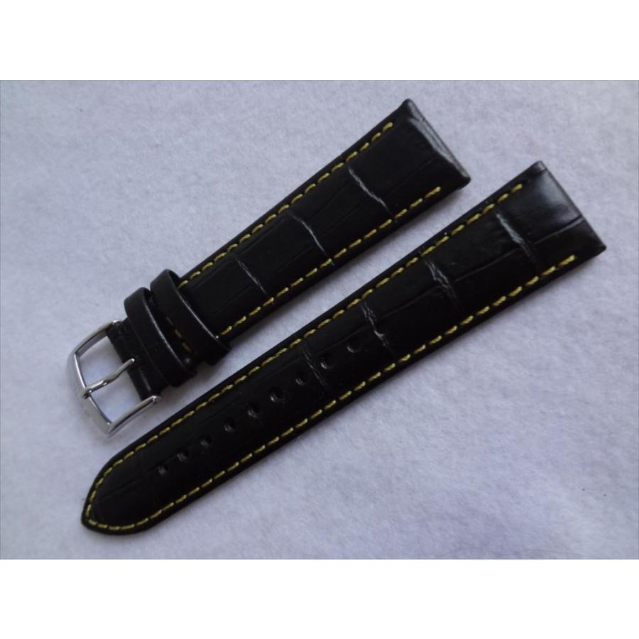 Seiko純正レザーバンド 7T92-0MF0用 腕時計 20mm ベルト 黒/黄色