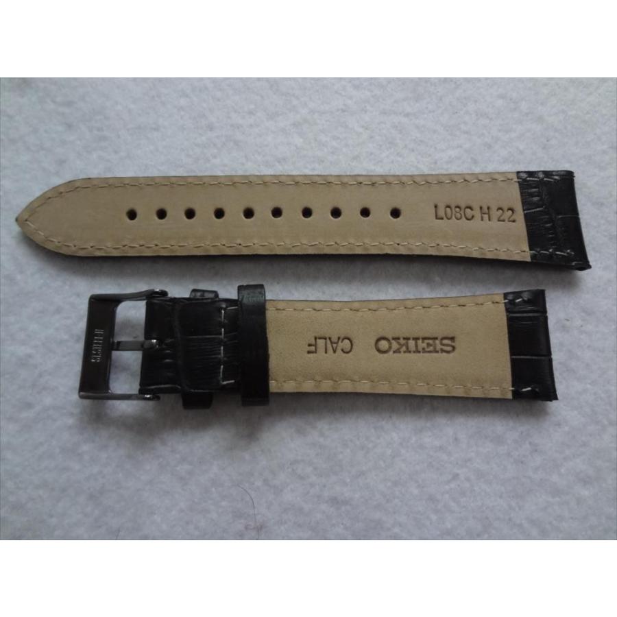 SEIKO 純正 腕時計バンド 22mm カーフ 牛革 レザーベルト 黒 ブラック
