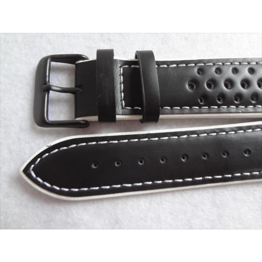 Hadley Roma 腕時計バンド 本革レザーベルト 22mm 黒色/白(裏の一部