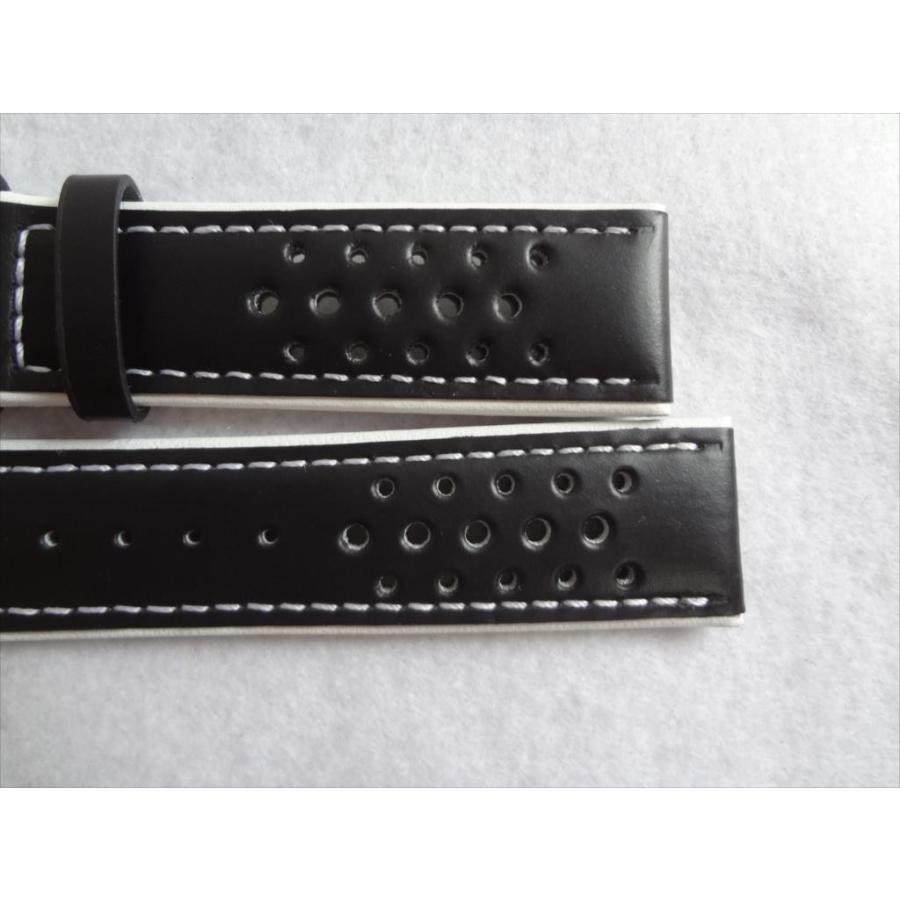 Hadley Roma 腕時計バンド 本革レザーベルト 22mm 黒色/白(裏の一部