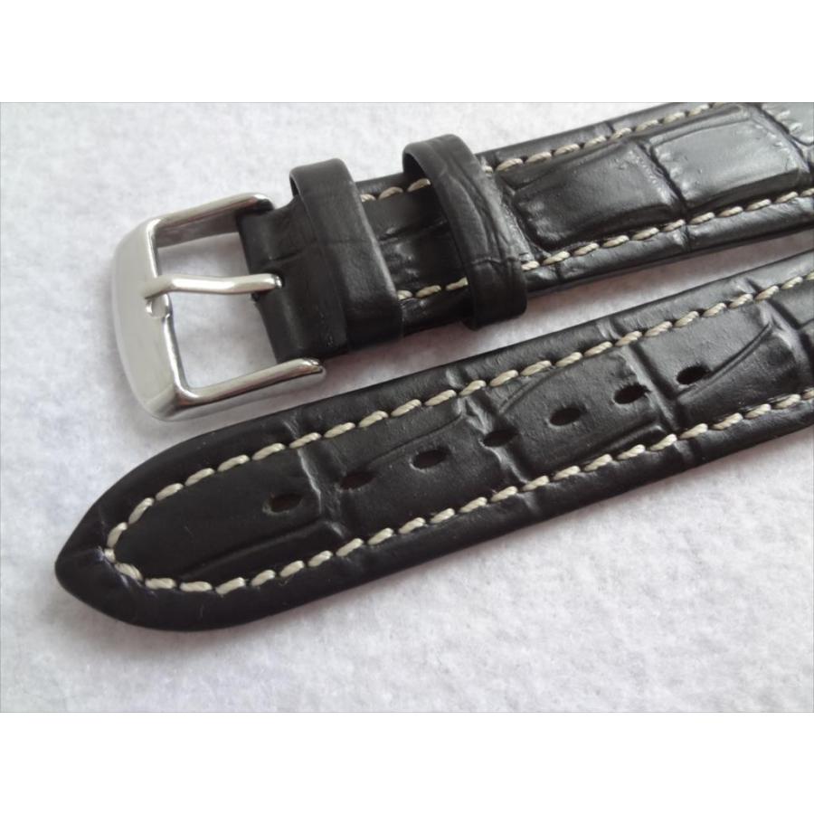 腕時計 レザーベルト ブライトリング用 22mm黒 アリゲーター型押し