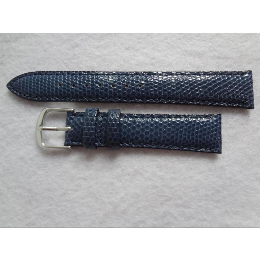 腕時計ベルト 18mm リザード型押し レザーバンド 青 ネイビーCMトカゲ