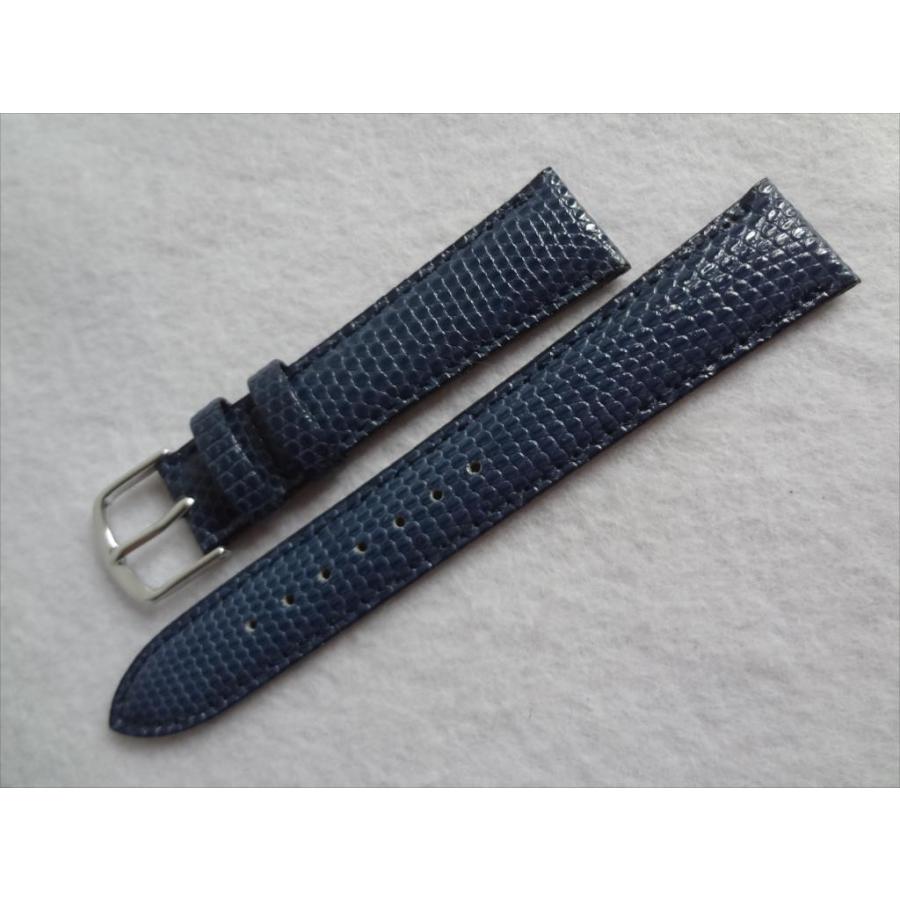 腕時計ベルト 18mm リザード型押し レザーバンド 青 ネイビーCMトカゲ