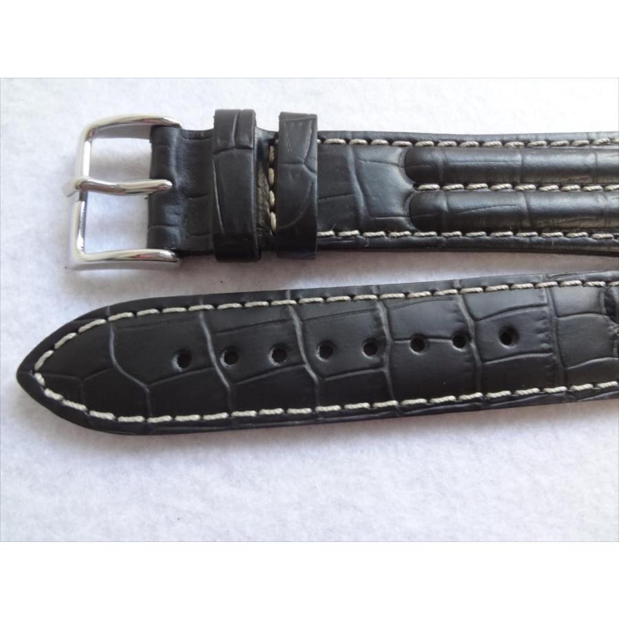 TIMEXタイメックス純正バンド 18mm レザーベルト 黒 黒色 ブラック/白