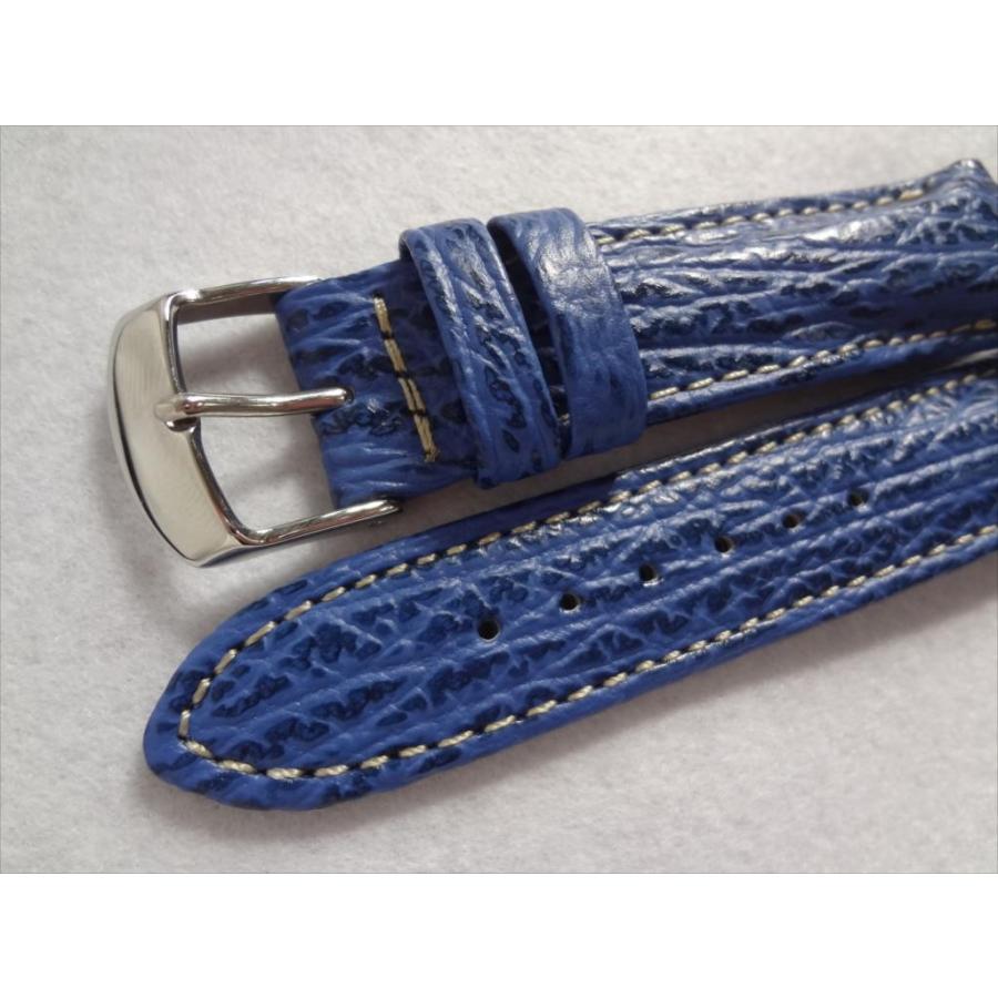 腕時計ベルト シャーク素材 20mm 時計 バンド 青 青色ブルー/裏:黒