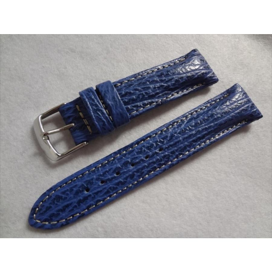 腕時計ベルト シャーク素材 20mm 時計 バンド 青 青色ブルー/裏:黒