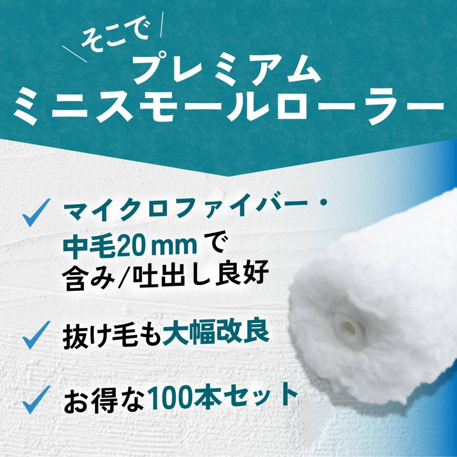 塗装 ローラー ペンキ ミニ スモール ペイント マイクロファイバー 100本セット 用品 3インチ 20ミリ_2