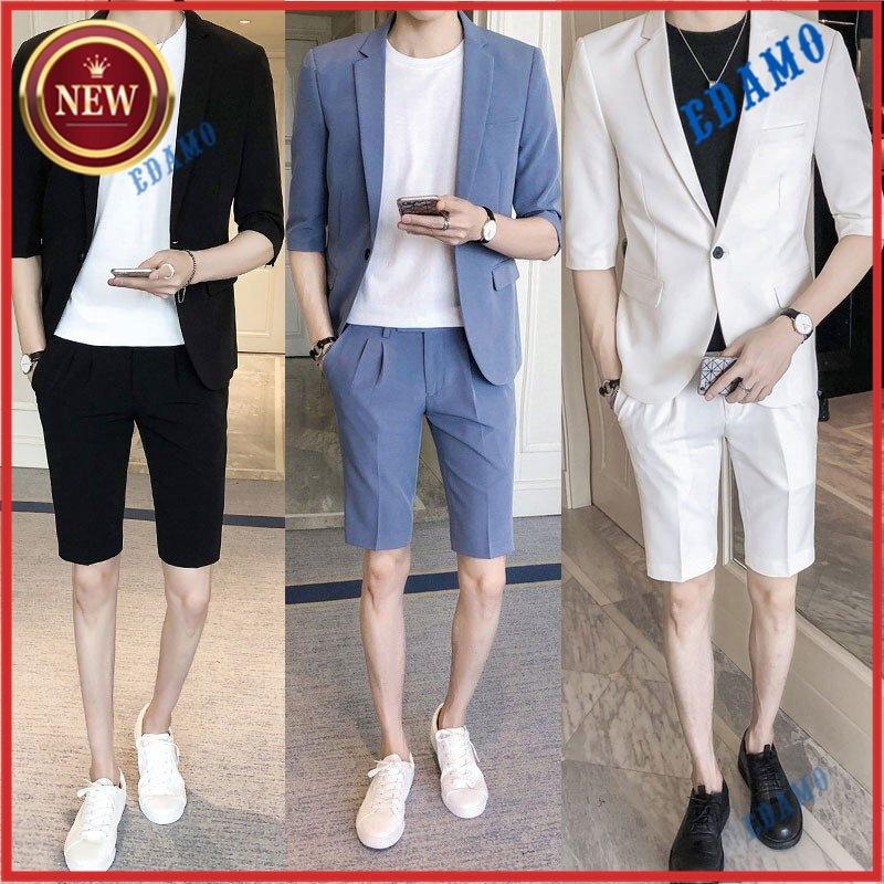 値引 サマースーツ カジュアルスーツメンズ2ピーススーツ 五分袖 半ズボン スタイリッシュスーツ セットアップ 無地ハーフパンツ スリム 紳士服春夏物 お気にいる Nahla Ly