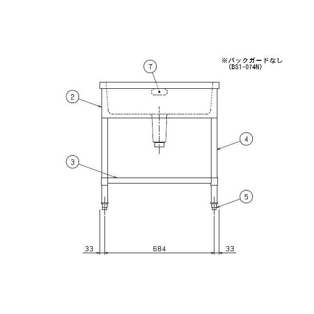 【メーカー直送：地域限定送料無料】マルゼン 一槽シンク W750×D450×H800 業務用 業務用シンク 流し台 ステンレス流し台 新品未使用 BS1-074/BS1-074N｜edenden｜06